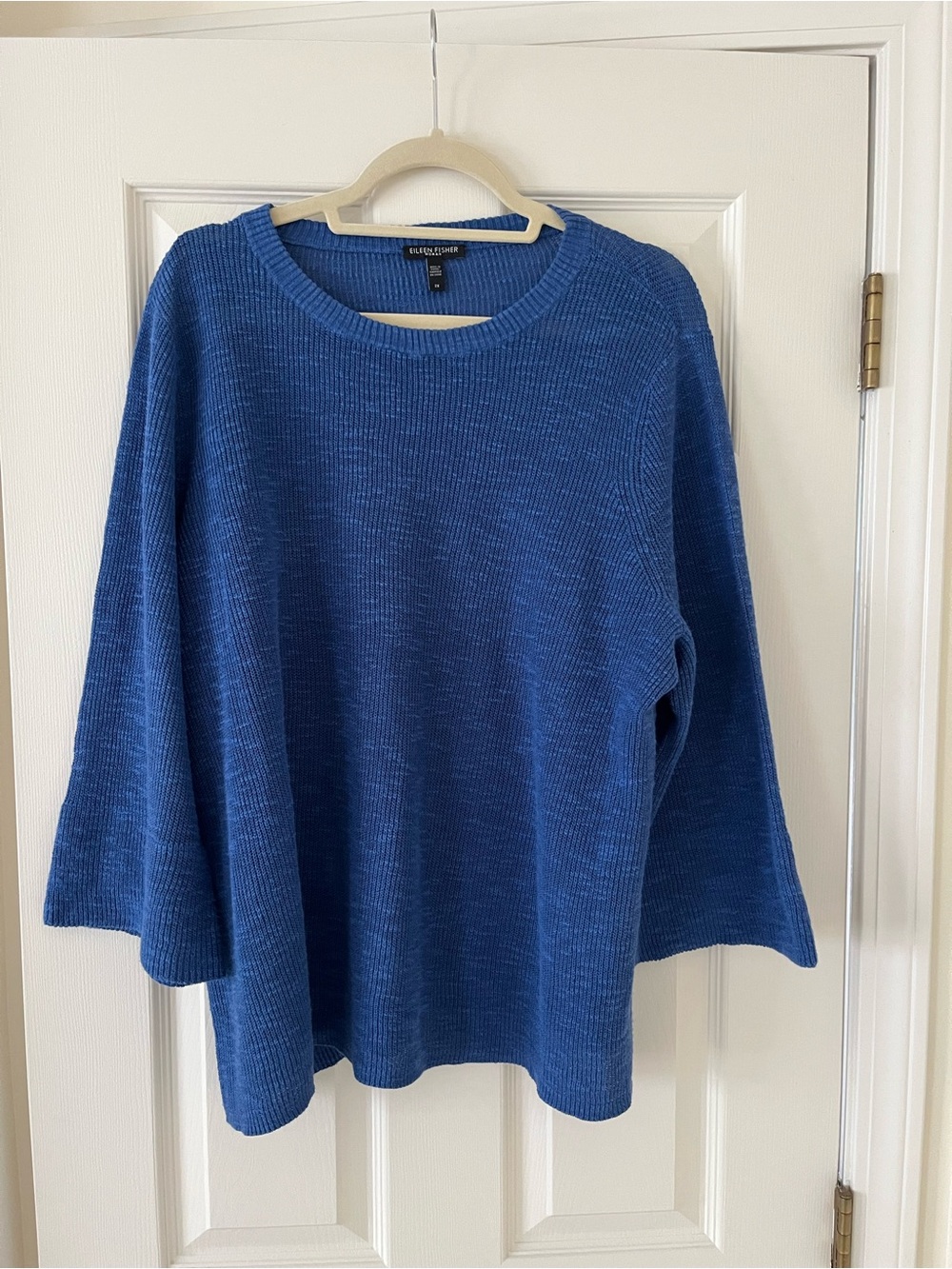 Eileen Fisher Organic Linen Cotton Crewneck Sweater Bell Sleeves Size 2X Blue - Picture 2 of 6
